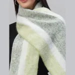 Women Warm Thick Scarf Green Striped - Image 5