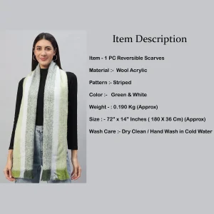 Women Warm Thick Scarf Green Striped - Image 7