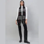 Women Winter Black Plaid Check Scarf 72"x14" - Image 3