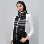 Women Winter Black Plaid Check Scarf 72"x14" - Image 4