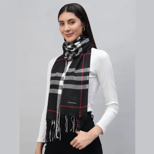 Women Winter Black Plaid Check Scarf 72"x14" - Image 4