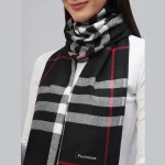 Women Winter Black Plaid Check Scarf 72"x14" - Image 5