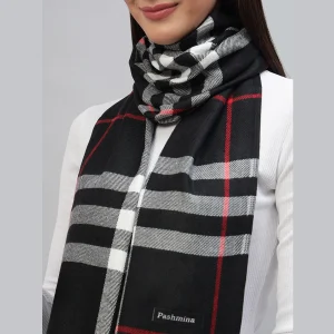 Women Winter Black Plaid Check Scarf 72"x14" - Image 5