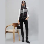 Women Winter Black Plaid Check Scarf 72"x14" - Image 2