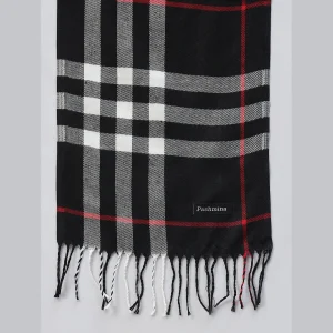 Women Winter Black Plaid Check Scarf 72"x14" - Image 6