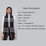 Women Winter Black Plaid Check Scarf 72"x14" - Image 7