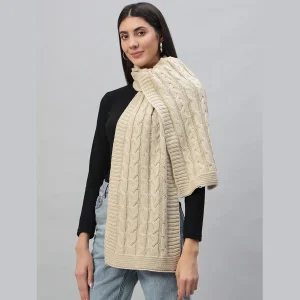 Women's Beige Knitted Reversible Scarves - Image 4