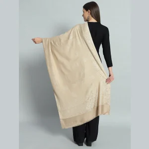Women's Beige Leaf Pashmina Stole - Image 6