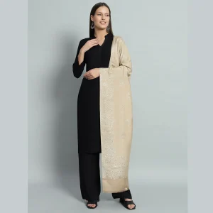 Women's Beige Leaf Pashmina Stole - Image 3