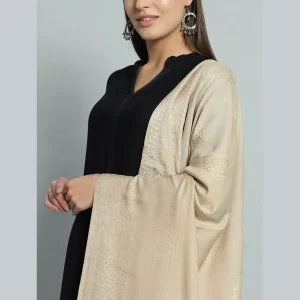 Women's Beige Leaf Pashmina Stole - Image 5