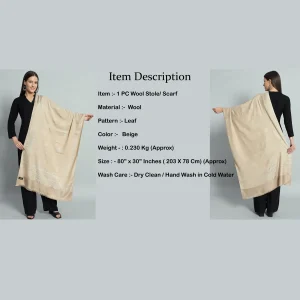 Women's Beige Leaf Pashmina Stole - Image 8