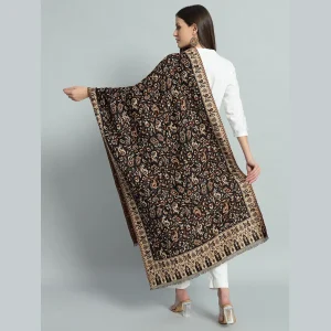 Women's Black Paisley Wool Warm Stole Winter Wrap - Image 6