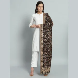 Women's Black Paisley Wool Warm Stole Winter Wrap - Image 3