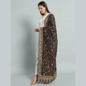 Women's Black Paisley Wool Warm Stole Winter Wrap - Image 4
