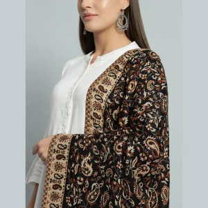 Women's Black Paisley Wool Warm Stole Winter Wrap - Image 5