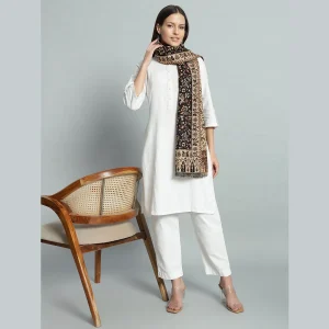Women's Black Paisley Wool Warm Stole Winter Wrap - Image 7