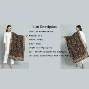 Women's Black Paisley Wool Warm Stole Winter Wrap - Image 9