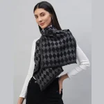 Women's Blue Check Warm Wool Scarf - Image 4