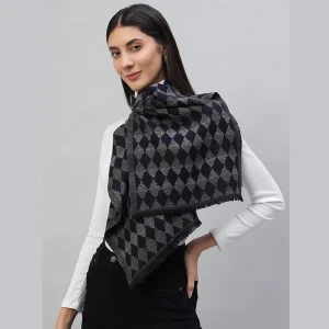 Women's Blue Check Warm Wool Scarf - Image 4