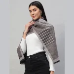 Women's Brown Check Wool Scarfs 70"x12" - Image 3