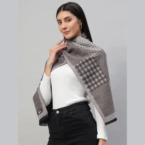 Women's Brown Check Wool Scarfs 70"x12" - Image 3