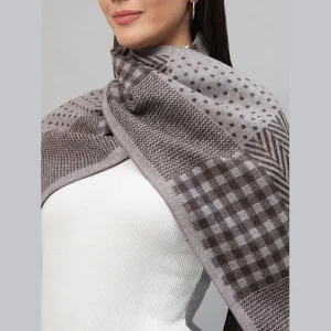 Women's Brown Check Wool Scarfs 70"x12" - Image 5