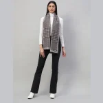 Women's Brown Check Wool Scarfs 70"x12" - Image 4