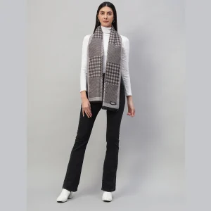 Women's Brown Check Wool Scarfs 70"x12" - Image 4