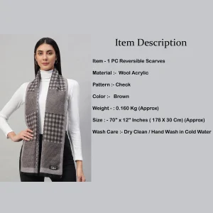 Women's Brown Check Wool Scarfs 70"x12" - Image 7