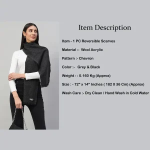 Women's Cashmere Grey & Black Chevron Scarf - Image 7