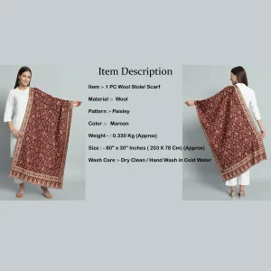 Women's Party Wear Maroon Paisley Stole - Image 8
