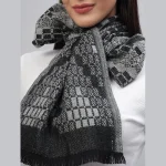 Women's Pashmina Grey Geometric Wool Scarf - Image 5