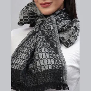 Women's Pashmina Grey Geometric Wool Scarf - Image 5