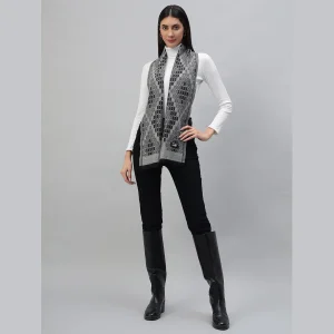 Women's Pashmina Grey Geometric Wool Scarf - Image 4