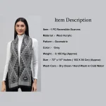 Women's Pashmina Grey Geometric Wool Scarf - Image 7