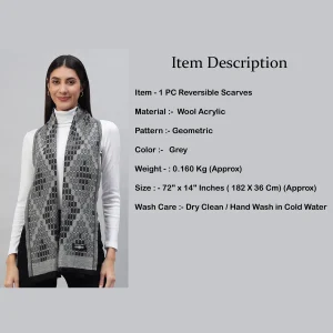 Women's Pashmina Grey Geometric Wool Scarf - Image 7