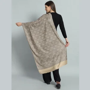 Women's Premium Quality Beige Floral Wool Stole - Image 6