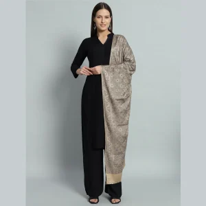 Women's Premium Quality Beige Floral Wool Stole - Image 3