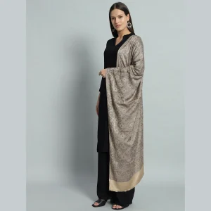 Women's Premium Quality Beige Floral Wool Stole - Image 4