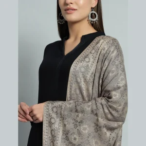 Women's Premium Quality Beige Floral Wool Stole - Image 5