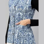 Women's Sleeveless Blue Floral Print Cotton Jackets - Image 7
