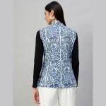 Women's Sleeveless Blue Floral Print Cotton Jackets - Image 6