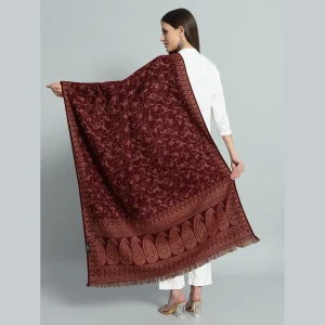 Women's Traditional Maroon Paisley Woolen Shawl - Image 6