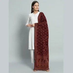 Women's Traditional Maroon Paisley Woolen Shawl - Image 4