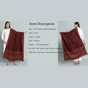 Women's Traditional Maroon Paisley Woolen Shawl - Image 8