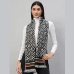 Women's Winter Black Fair Isle Wool Scarf