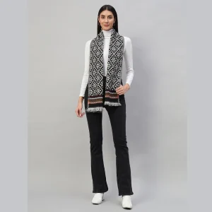 Women's Winter Black Fair Isle Wool Scarf - Image 4