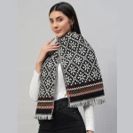 Women's Winter Black Fair Isle Wool Scarf - Image 3