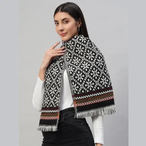 Women's Winter Black Fair Isle Wool Scarf - Image 3