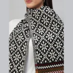 Women's Winter Black Fair Isle Wool Scarf - Image 5